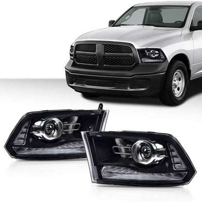 Solid Spare Clear Black Projector Headlights w/LED DRL Fit For 2009-2018 Ram 1500 2500 3500
