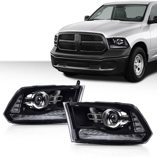 Solid Spare Clear Black Projector Headlights w/LED DRL Fit For 2009-2018 Ram 1500 2500 3500