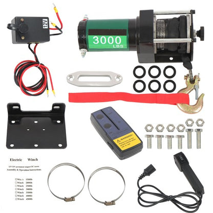 Solid Spare 12V 3000LBS 1.3HP Electric Winch 32ft Synthetic Rope Wireless & Wired Remote