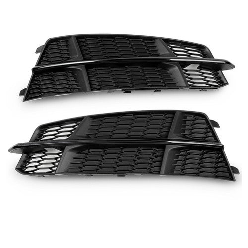 Solid Spare Fit For 2015-2018 Audi A6 C7 S-Line Front Bumper Honeycomb Fog Light Cover Pair