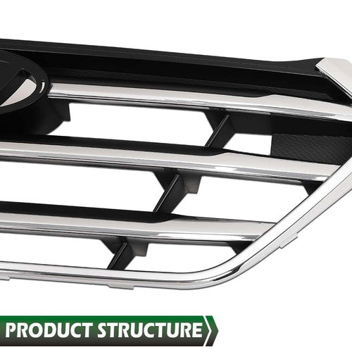 Solid Spare Fit For 2016-2018 Hyundai Tucson Front Bumper Upper Grille Grill w/ Chrome Trim