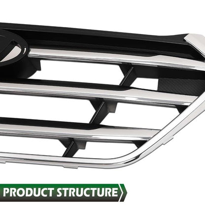 Solid Spare Fit For 2016-2018 Hyundai Tucson Front Bumper Upper Grille Grill w/ Chrome Trim