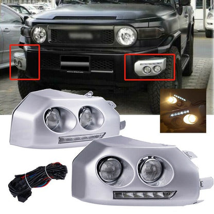 For 2007-14 Toyota Fj Cruiser Chrome LED Bumper Fog Light DRL W/Wiring+Bulbs 2pc