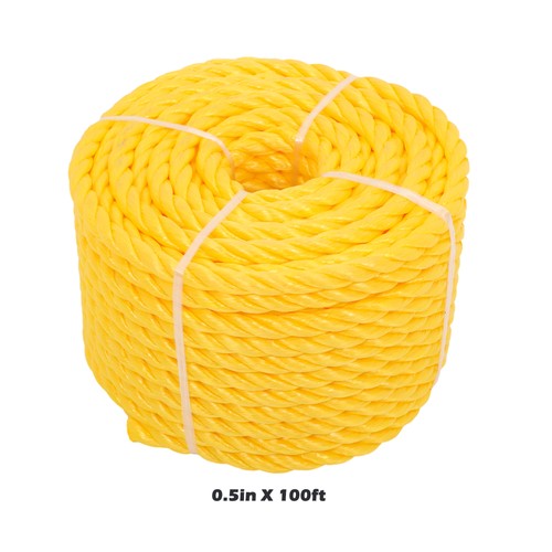 Solid Spare 1/2in x 100 Feet 3 Stranded Orange Yellow Polypropylene Braided Rope