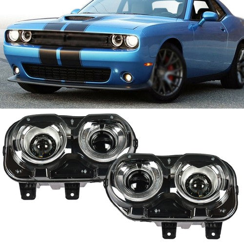 Solid Spare Pair Set For Dodge Challenger 2015-2018 Headlight Replacement Halogen Clear Lens