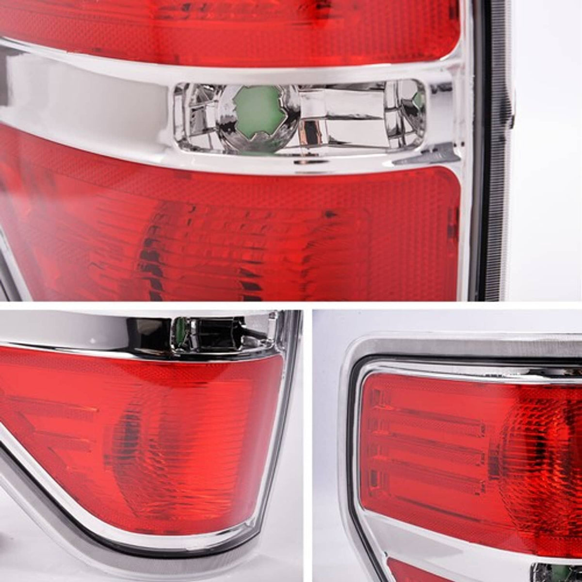 Solid Spare Fit For 2009-2014 Ford F150 Pickup Chrome Headlights+Tail Lights Brake Lamps