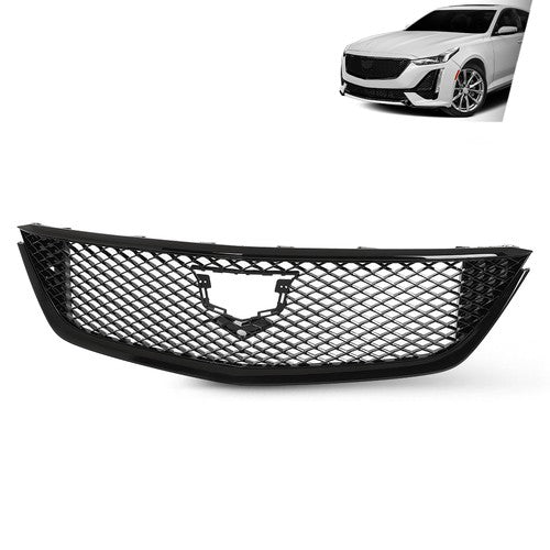 Solid Spare Front Bumper Hood Mesh Grille Grill Black Fit For 2020-2024 Cadillac CT5