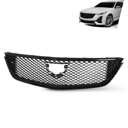 Solid Spare Front Bumper Hood Mesh Grille Grill Black Fit For 2020-2024 Cadillac CT5