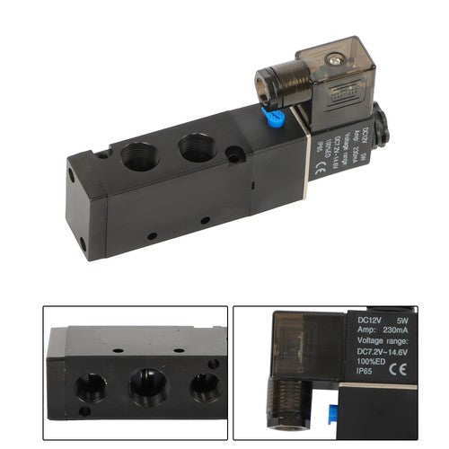 Solid Spare DC12V 3/8" BSPT 5 Way 2 Position Single Solenoid Pneumatic Air Valve