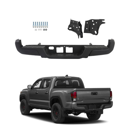 Solid Spare Rear Bumper Assembly Without Sensor Holes Metal Black For 2016-23 Toyota Tacoma