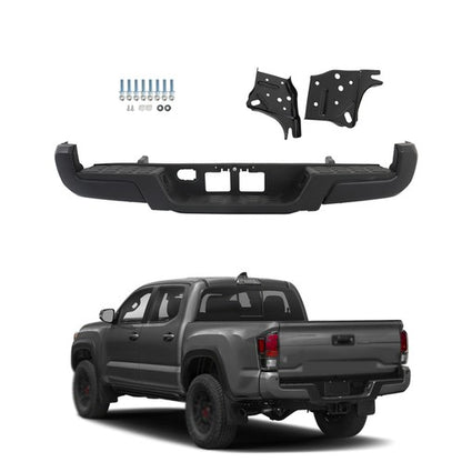 Solid Spare Rear Bumper Assembly Without Sensor Holes Metal Black For 2016-23 Toyota Tacoma
