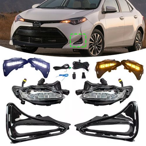 LED Fog Light DRL Turn Signal Lamp w/Wiring For 2017-2019 Toyota Corolla LE XLE