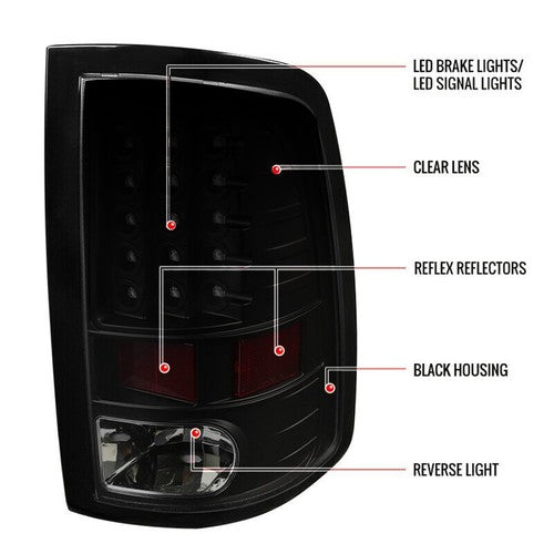 Solid Spare Left+Right Side For Dodge Ram 1500 2009-2018 Black Tail Light Lamp Replacement