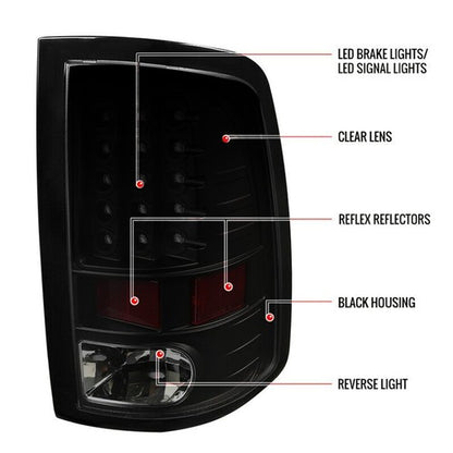 Solid Spare Left+Right Side For Dodge Ram 1500 2009-2018 Black Tail Light Lamp Replacement
