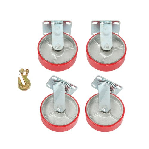 Solid Spare 4 Pack Swivel Caster Wheels 6" × 2" Polyurethane 4800Lbs (2 Swivel & 2 Rigid)