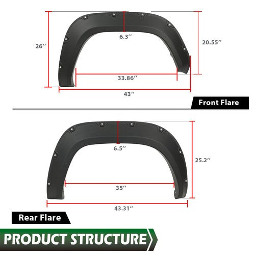 Solid Spare 4pcs Pocket Rivet Style Wheel Fender Flares Fit For 2016-2022 Toyota Tacoma