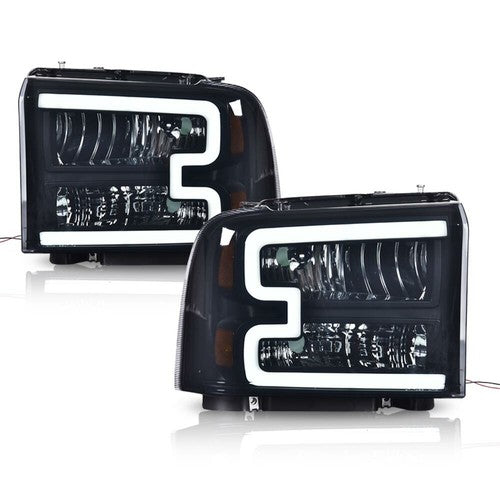 Solid Spare Fit For 05-07 Ford F250 F350 Super Duty LED DRL Smoke Lens Black Headlights