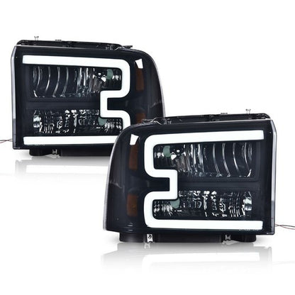 Solid Spare Fit For 05-07 Ford F250 F350 Super Duty LED DRL Smoke Lens Black Headlights