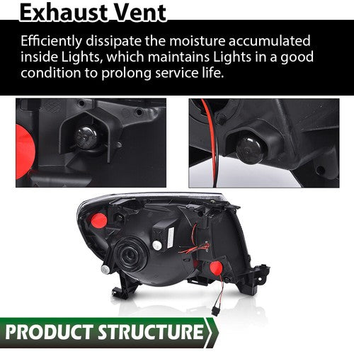 Solid Spare Fit For 2005-2011 Toyota Tacoma Black LED Tube DRL Headlights Headlamps Pair