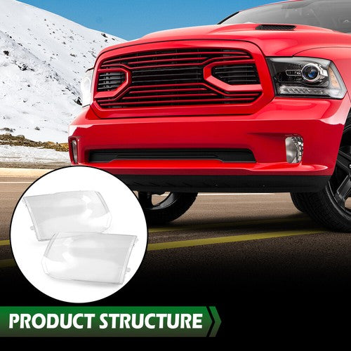 Solid Spare Fit For 09-18 Ram 1500 2500 3500 Clear Headlight Replacement Lens Left+Right