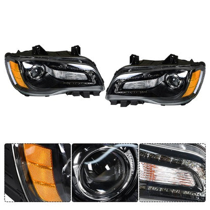 Solid Spare Pair Headlights Headlamps Halogen Black Clear Lens For Chrysler 300 2011-2014