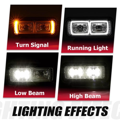 Solid Spare Full LED Dual Projector Headlights Assembly For Peterbilt 379 357 359 389 Truck