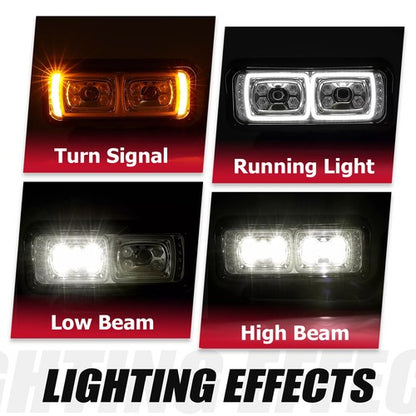 Solid Spare Full LED Dual Projector Headlights Assembly For Peterbilt 379 357 359 389 Truck
