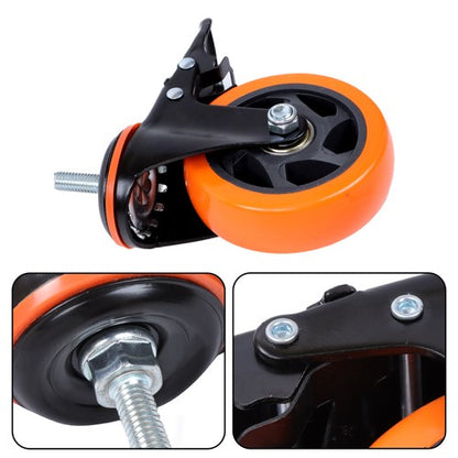 Solid Spare 4Pcs 4" Threaded Stem Caster Wheels with Brake (Stem Diameter 3/8", Length 1")