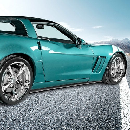 Solid Spare ZR1 Style ABS Side Skirts Rocker Panels Mud Flaps For Corvette C6 Z06 Wide 05-13