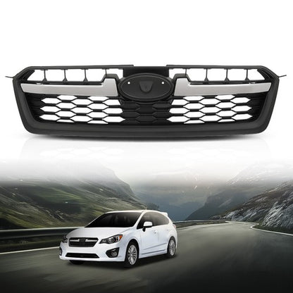 Solid Spare Fit For 2012-2014 Subaru Impreza Black Front Bumper Upper Grille w/ Chrome Tirm