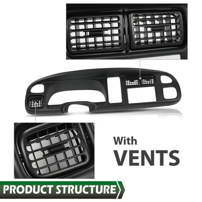 Solid Spare Fit For 1998-2002 Dodge Ram 1500 2500 3500 Double Din Dashboard Bezel w/ Vents