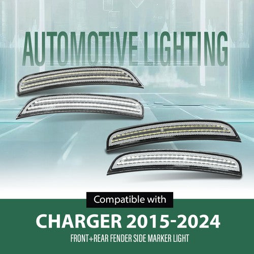 Solid Spare Fit For 2015-2022 Dodge Charger LED Side Marker Lights Front+Rear Fender Lamps
