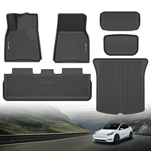 Solid Spare TPE Floor Mats+Cargo Liner Full Set Fit For 2020-2024 Tesla Model Y All-Weather