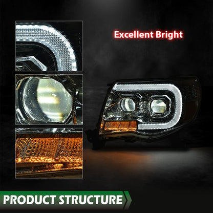 Solid Spare Fit For 05-11 Toyota Tacoma Clear Lens Chrome Dual LED Projector Headlights