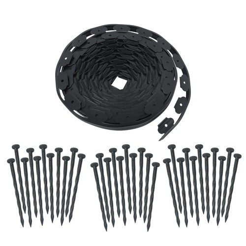 Solid Spare Landscape Edging with 32 8in Spikes for Lawn 1.5 Inch 100FT Black Garden Edging