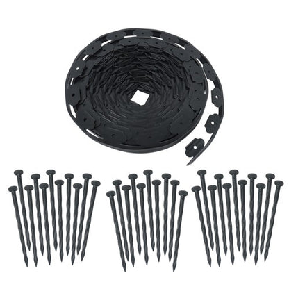 Solid Spare Landscape Edging with 32 8in Spikes for Lawn 1.5 Inch 100FT Black Garden Edging