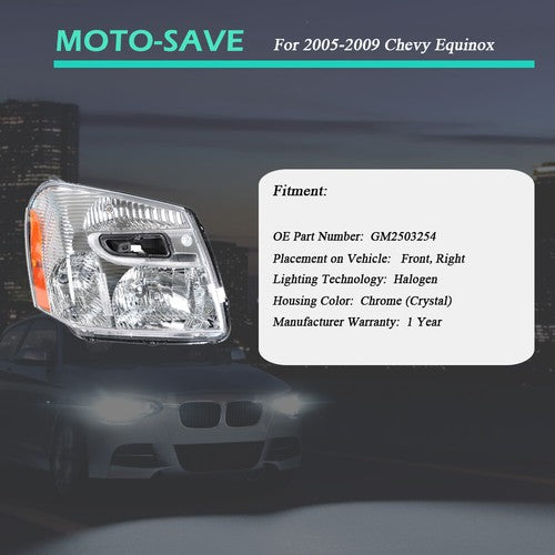 Solid Spare Headlight Fit For Chevy Equinox 2005-2009 Headlamps Passenger Side Clear Housing