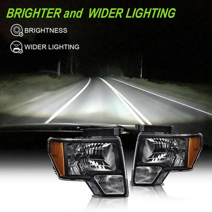 Solid Spare Clear Lens Black Housing Headlights Lamps Fit For 2009-2014 Ford F150 Pickup