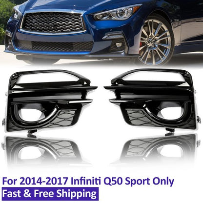For 2014-2017 Infiniti Q50 Sport Front Bumper Gloss Black Fog Lights Cover Bezel