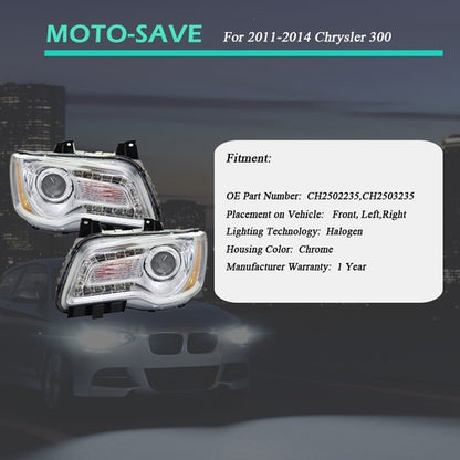Solid Spare Passenger+Driver Side Headlight Projector Clear Pair For Chrysler 300 2011-2014