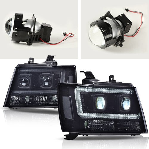 Solid Spare Fit For 2007-2014 Chevy Tahoe Suburban Smoked LED Projector Headlights Lamps