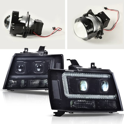 Solid Spare Fit For 2007-2014 Chevy Tahoe Suburban Smoked LED Projector Headlights Lamps