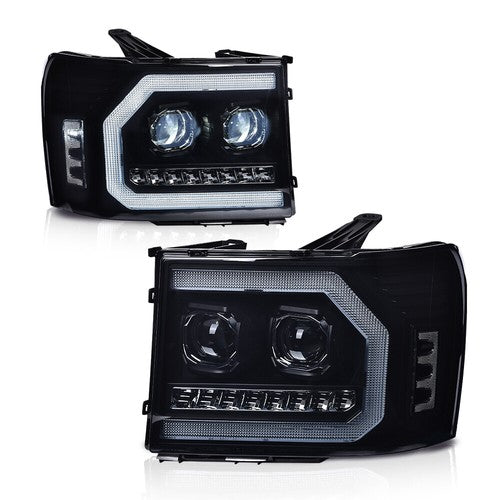 Solid Spare Fit For 07-2013 GMC Sierra 1500 2500HD LED DRL Tube Projector Smoked Headlights