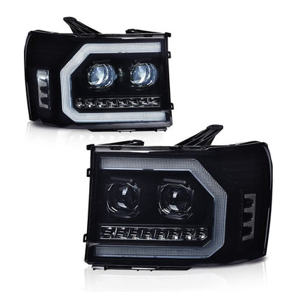 Solid Spare Fit For 07-2013 GMC Sierra 1500 2500HD LED DRL Tube Projector Smoked Headlights