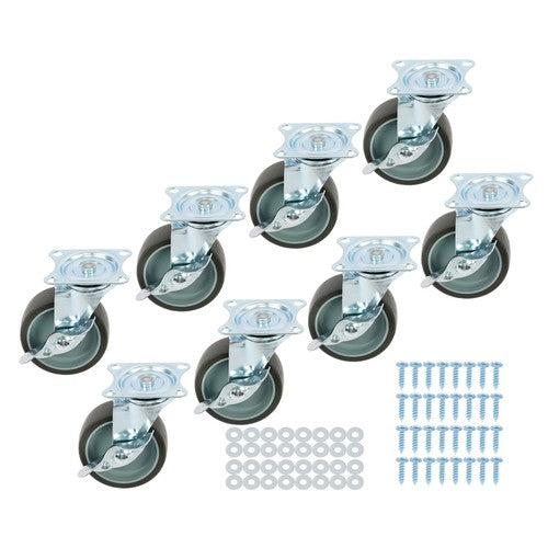 Solid Spare 8 Pack 3 Inch Universal Caster Wheels Heavy Duty Casters with Side Brake Grey