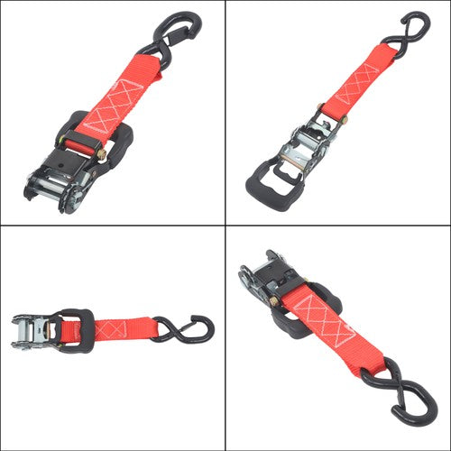 Solid Spare 4 Pcs Steel Ratchet Strap with S Hooks 1.6in*8ft Fracture Strength 5208lbs Red