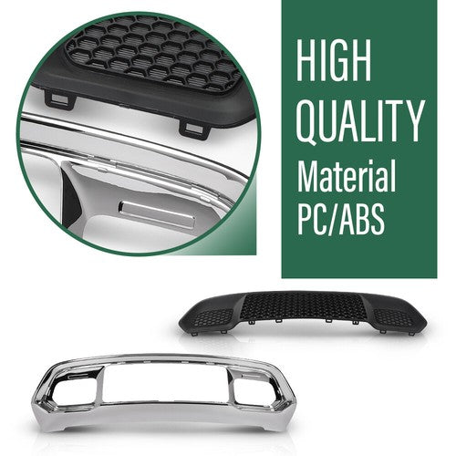 Solid Spare Front Lower Grille & Bumper Grill Bezel Chrome Fit For 17-22 Jeep Grand Cherokee