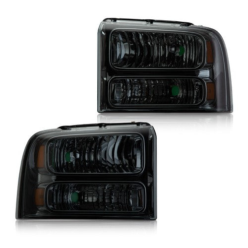 Solid Spare FIT FOR 05-07 FORD F250 F350 F450 F550 SUPERDUTY SMOKE HEADLIGHTS LAMPS PAIR
