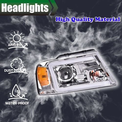 Solid Spare Fit For 04-08 Ford F-150/Lincoln Mark LT Clear Lens LED DRL Projector Headlights