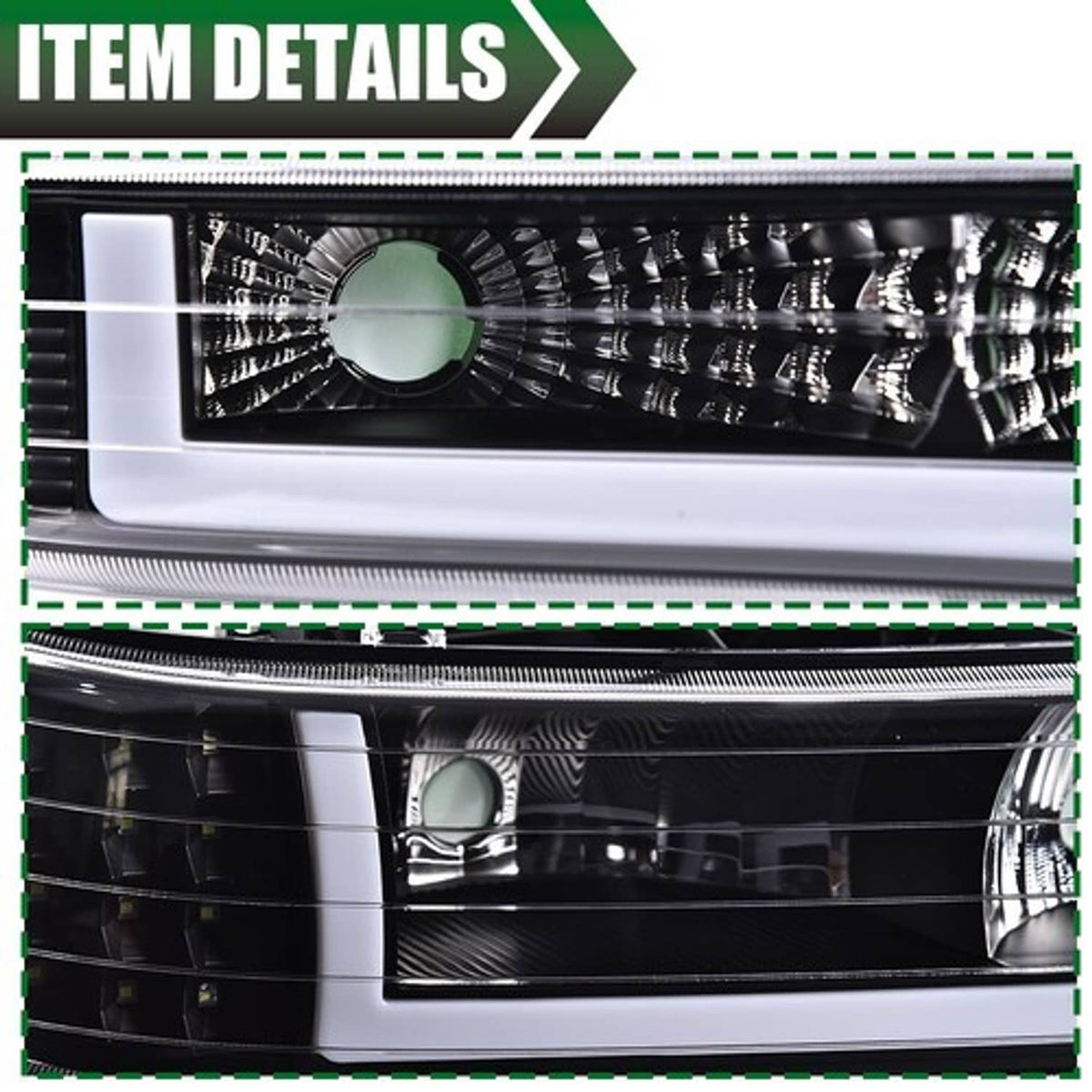 Solid Spare Fit For 99-02 Chevy Silverado 00-06 Tahoe LED DRL Headlights Bumper Lamps Black